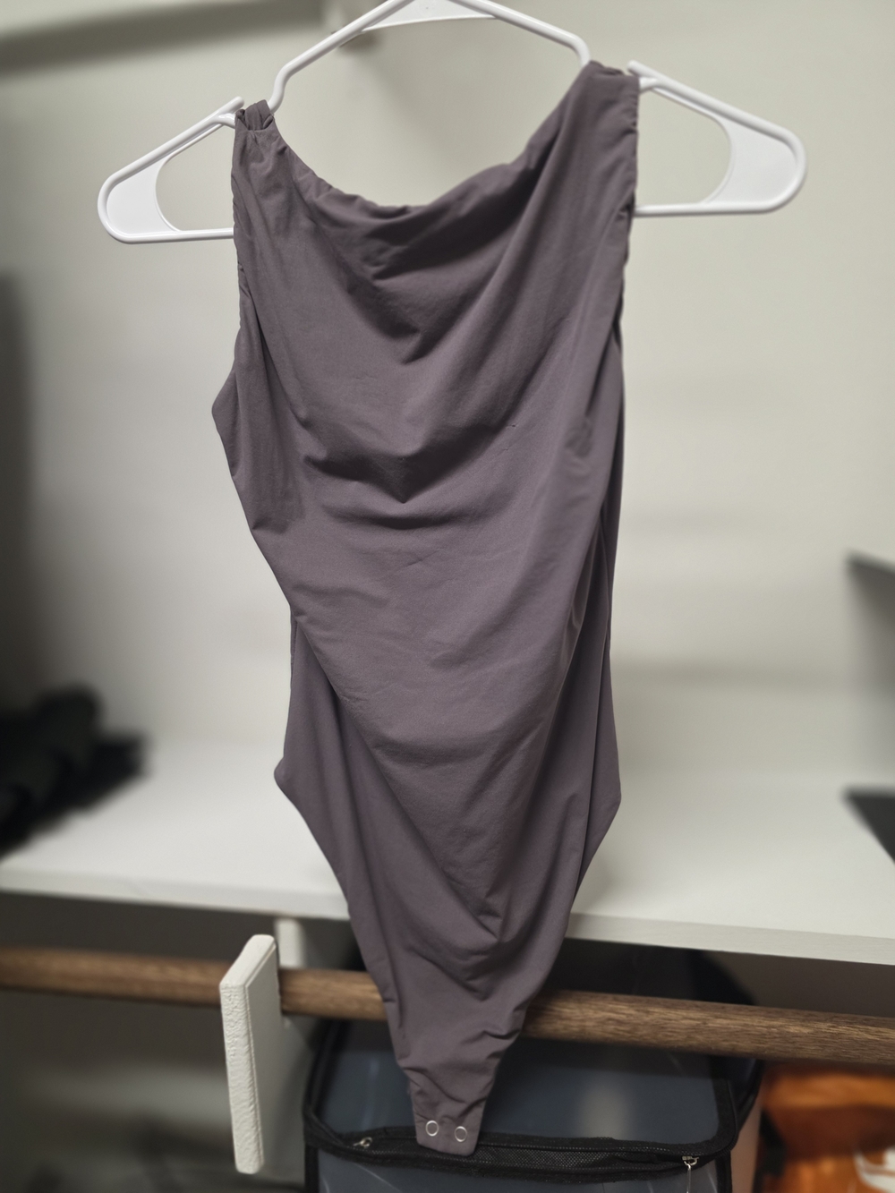 Auden One-Shoulder Draped Bodysuit in Mauve Butter Soft Material